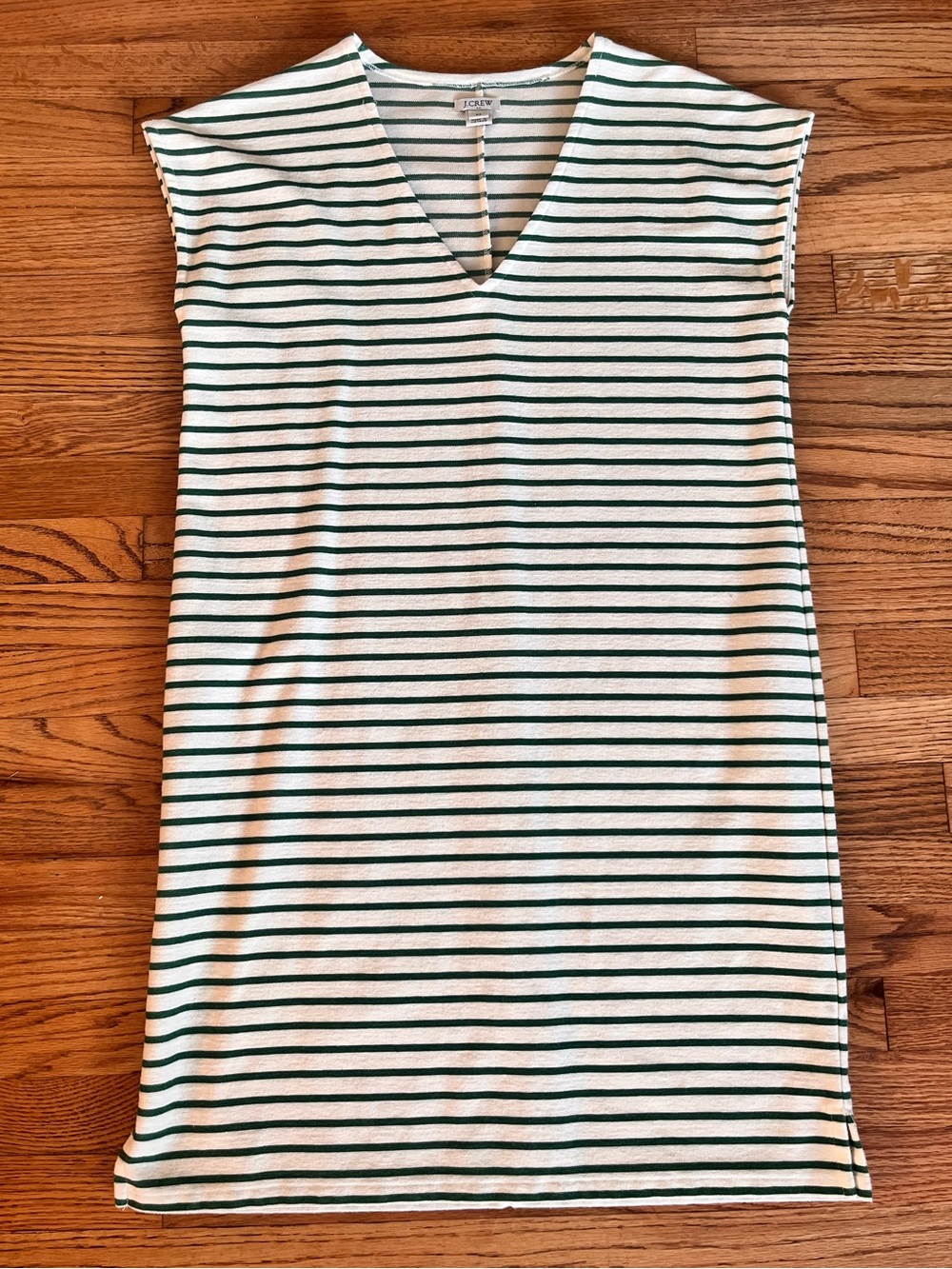 J. Crew Cream and Green Striped V-Neck Shift Dress Sz XS